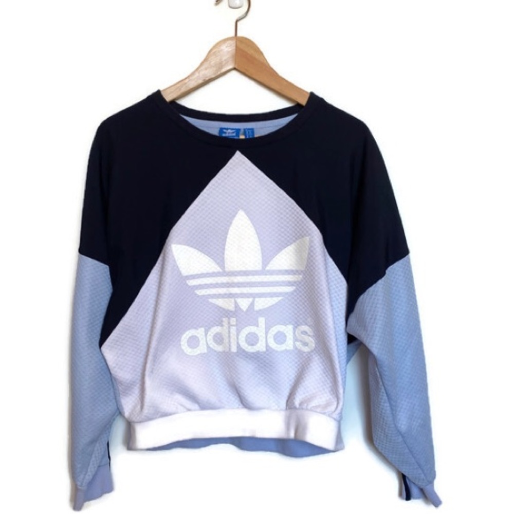 Adidas Purple Cropped Long Sleeve Sweatshirt Colour Block Sz XS but fits larger